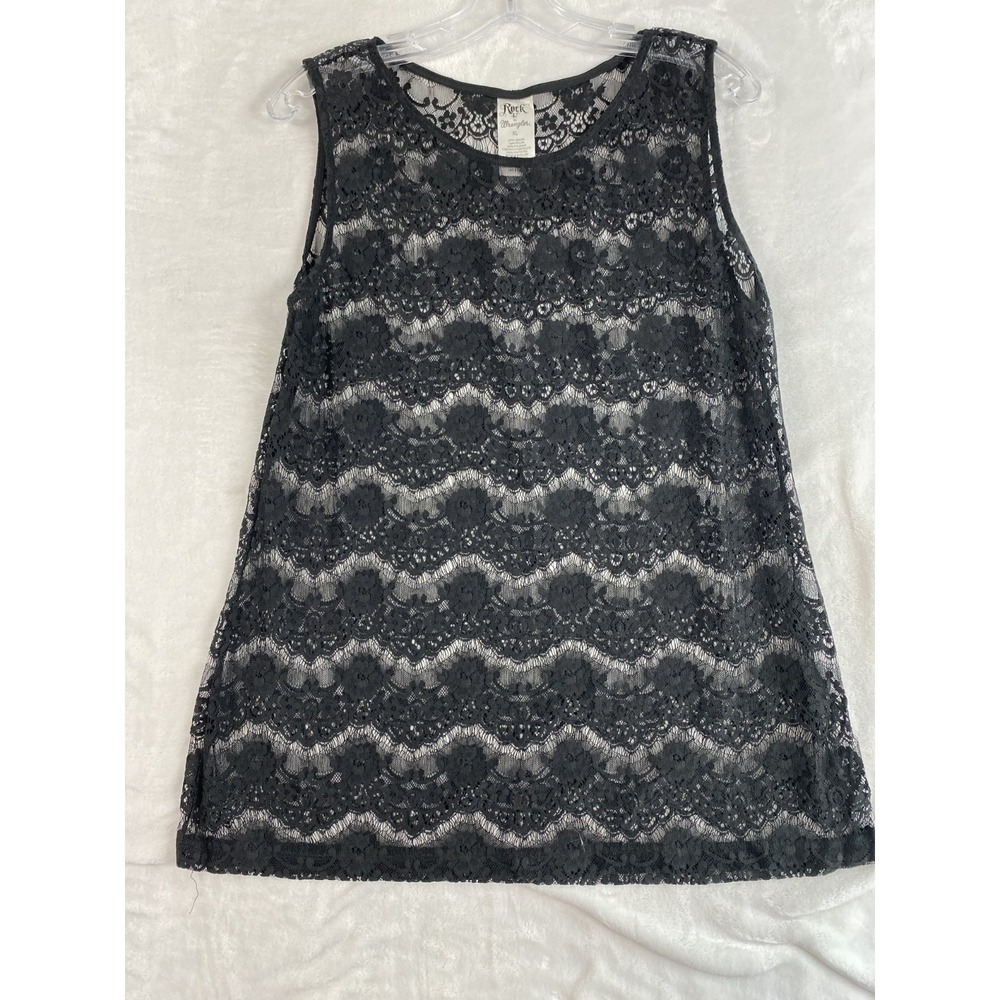 Rock by Wrangler Blouse Top Women Sz XL Black Lace Sheer Whimsygoth Dark Fairy